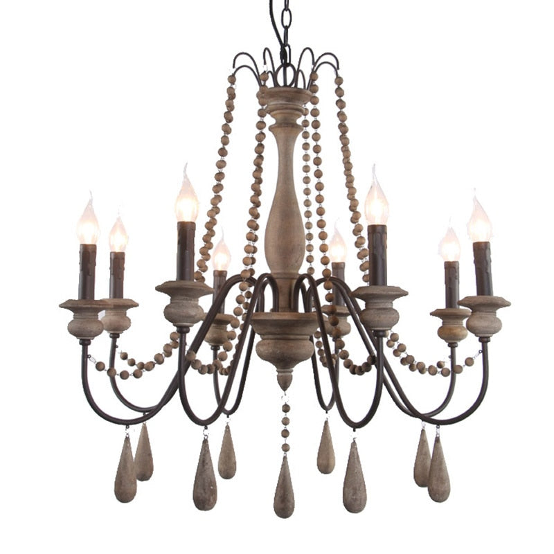 Vintage Chandelier Wood Bead Pendant Living Room Bedroom Kitchen Retro Farmhouse Chandeliers Indoor Lighting Lamp Light Fixtures