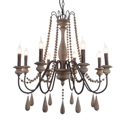 Vintage Chandelier Wood Bead Pendant Living Room Bedroom Kitchen Retro Farmhouse Chandeliers Indoor Lighting Lamp Light Fixtures