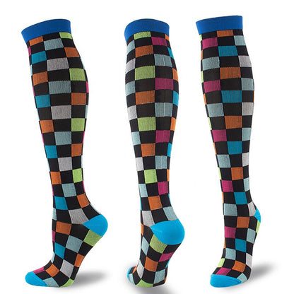 2020 New Woman/Men Compression Stockings Geometric Square Shaped Elastic Compression Under the Knee Socks Outdoor Sports Sock