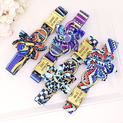 Personalized Dog Collar Nylon Pet ID Collars With Customized Tag Buckle Flower Accessories For Small Medium Large Dogs Bulldog