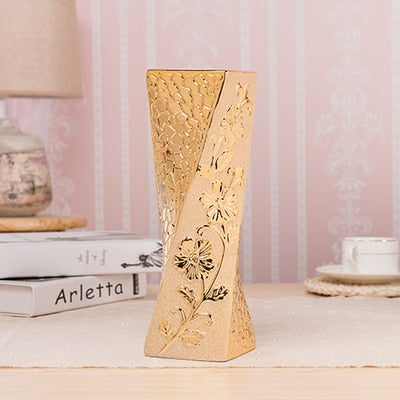 Luxury Europe Gold-plated Ceramic Vase Home Decor Creative Design Porcelain Decorative Flower Vase For Wedding Decoration