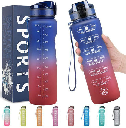 ZOMAKE 32oz Motivational Water Sport Bottle with Time Marker Leakproof BPA Free Fruit 1 Liter Travel Kettle Drinking Water Bottl