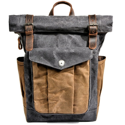 MUCHUAN Luxury Vintage Canvas Backpacks for Men Oil Wax Canvas Leather Travel Backpack Large Waterproof Daypacks Retro Bagpack