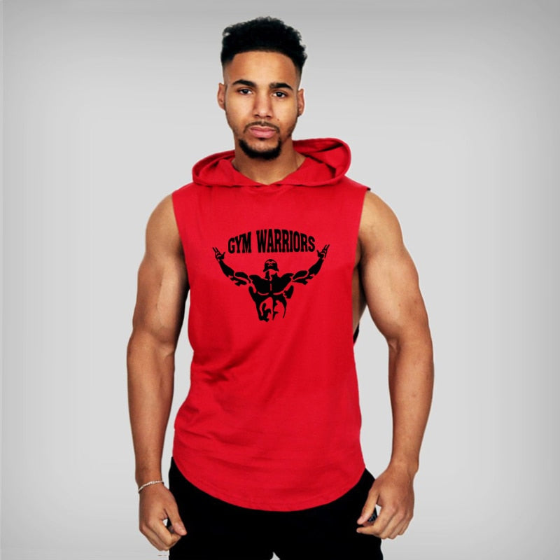 Brand Gym Clothing Mens Bodybuilding Hooded Tank Top Cotton Sleeveless Vest Fitness Sweatshirt Workout Sportswear Tops Male