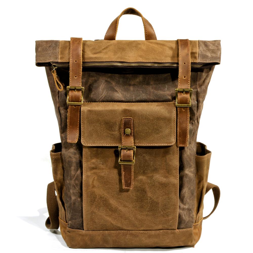 MUCHUAN Luxury Vintage Canvas Backpacks for Men Oil Wax Canvas Leather Travel Backpack Large Waterproof Daypacks Retro Bagpack