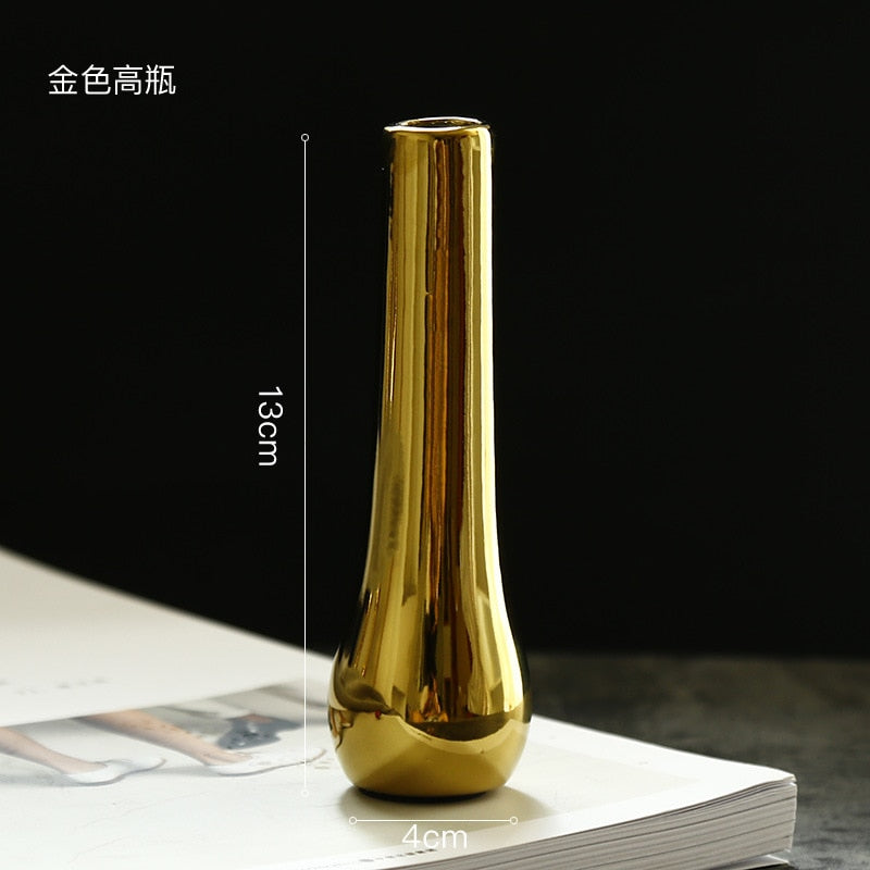 Luxury Gold Charger Ceramic Vase Dried Flower Small Bottle Table Decoration Arrange Flowers Film Props Nodic