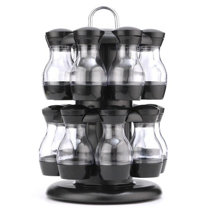 16Pcs Condiment Set 360 Rotating Spice Jar Rack Kitchen Cruet Condiment Bottle Pepper Salt Shakers Holder Kitchen Storage Rack