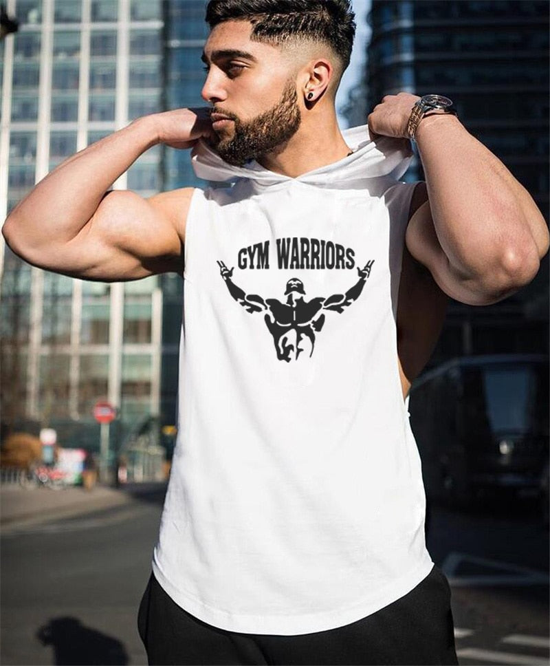 Brand Gym Clothing Mens Bodybuilding Hooded Tank Top Cotton Sleeveless Vest Fitness Sweatshirt Workout Sportswear Tops Male