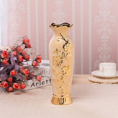 Luxury Europe Gold-plated Ceramic Vase Home Decor Creative Design Porcelain Decorative Flower Vase For Wedding Decoration