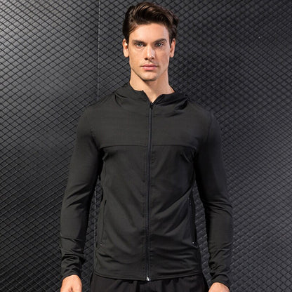 Men Zipper Hooded Running Jacket Winter Autumn Sports Long Sleeve Shirt Windproof Warm Coat Training Tracksuit Custom Logo