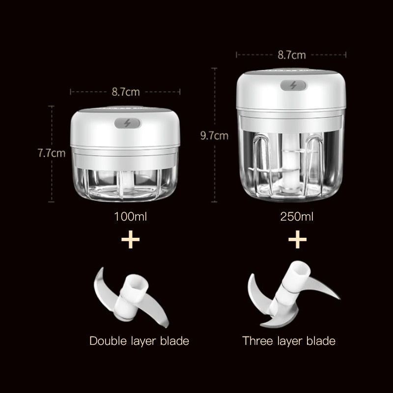 100/250ml Wireless Electric Mini Food Chopper Garlic Cutter Masher USB Charging Kitchen Gadgets