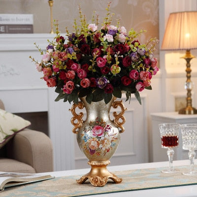 Luxury European Resin Vase Stereoscopic Dried Fowers Arrangement Wobble Plate Living Room Entrance Ornaments Home Decorations