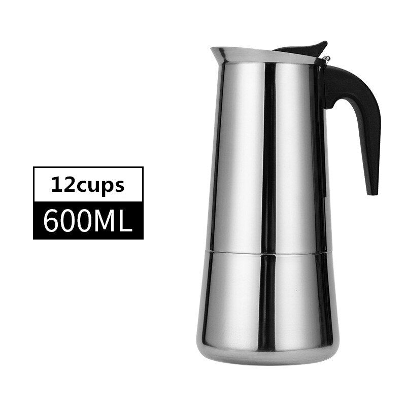 600ml Large Capacity Stainless Steel 304 Moka Pot Coffee Maker Stovetop Espresso Maker Mixpresso Coffee 2-12cup