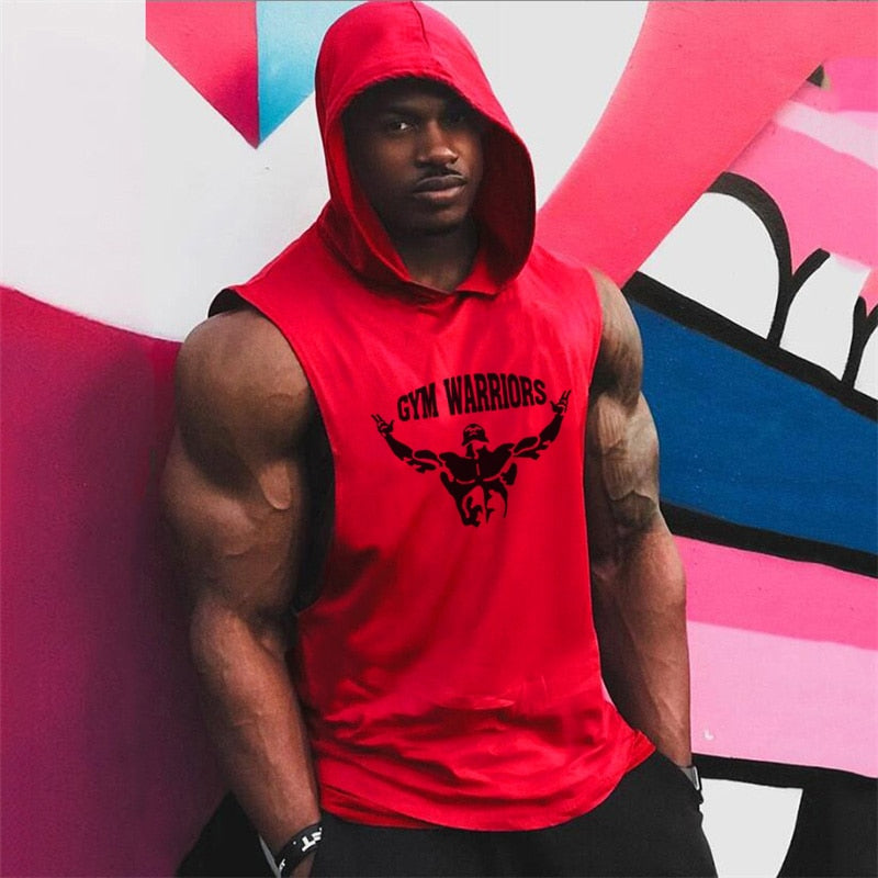 Brand Gym Clothing Mens Bodybuilding Hooded Tank Top Cotton Sleeveless Vest Fitness Sweatshirt Workout Sportswear Tops Male