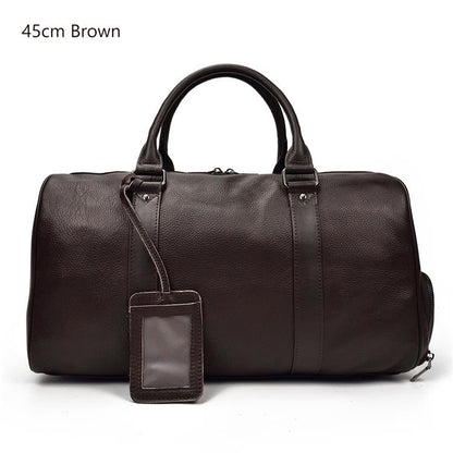 Natural Cowskin Travel Bags Waterproof Men&#39;s Leather Overnight Bag Handbag For Plane Luggage Men Male Weekend Bag Business 55cm