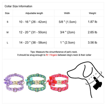 Custom Engraved Dog Collar Nylon Print Dog Collars Personalized Pet ID Tag Metal Buckle With Flower Small Medium Large Dogs