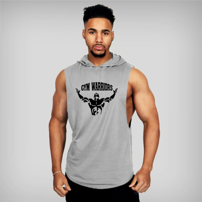 Brand Gym Clothing Mens Bodybuilding Hooded Tank Top Cotton Sleeveless Vest Fitness Sweatshirt Workout Sportswear Tops Male