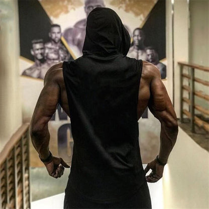 Brand Gym Clothing Mens Bodybuilding Hooded Tank Top Cotton Sleeveless Vest Fitness Sweatshirt Workout Sportswear Tops Male