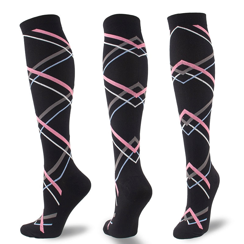 2020 New Woman/Men Compression Stockings Geometric Square Shaped Elastic Compression Under the Knee Socks Outdoor Sports Sock