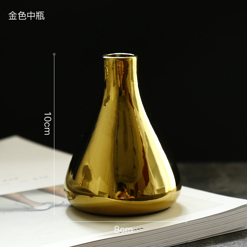 Luxury Gold Charger Ceramic Vase Dried Flower Small Bottle Table Decoration Arrange Flowers Film Props Nodic