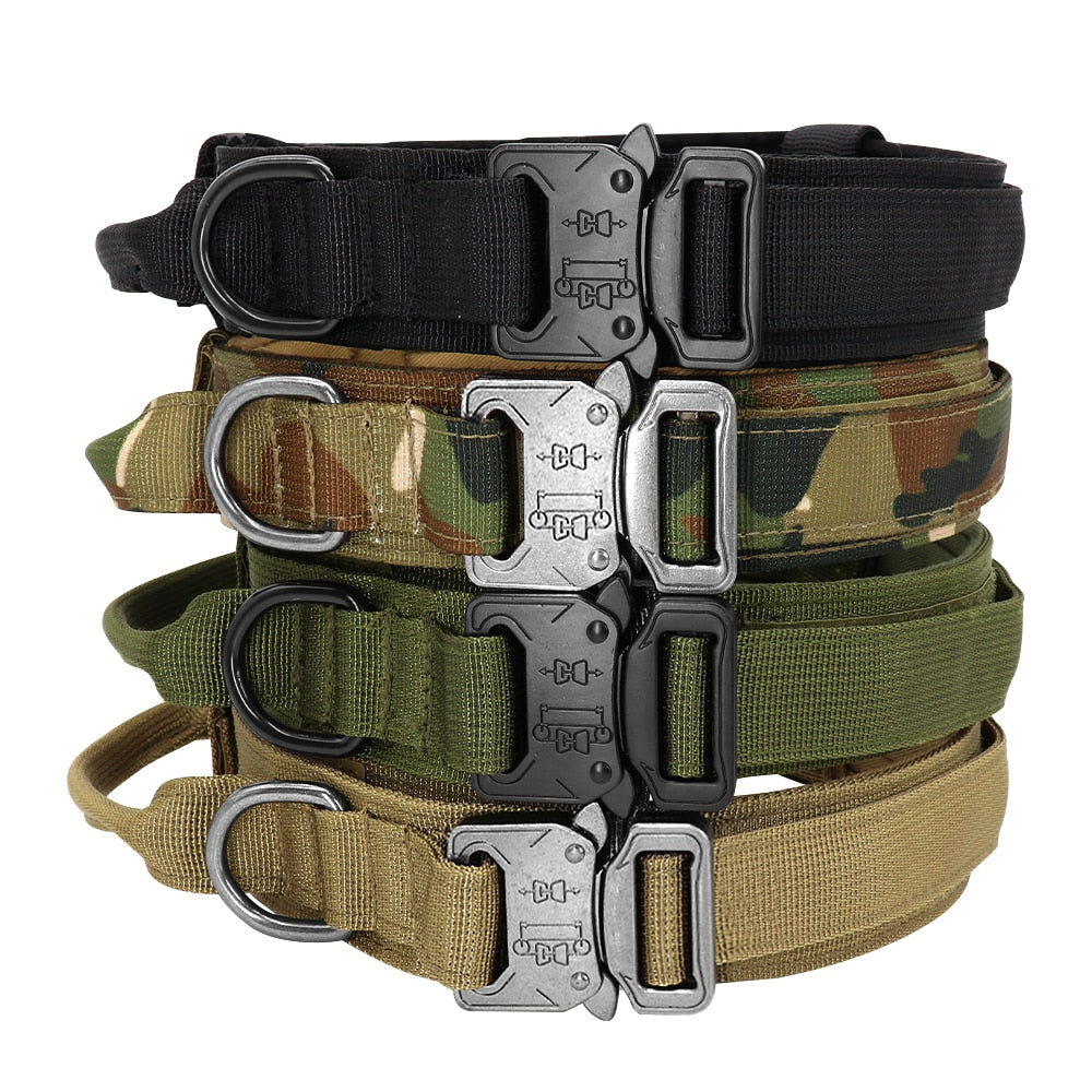 Military Tactical Dog Collar Durable Nylon Pet Training Collars Necklace With Handle Strong For Large Dogs French Bulldog