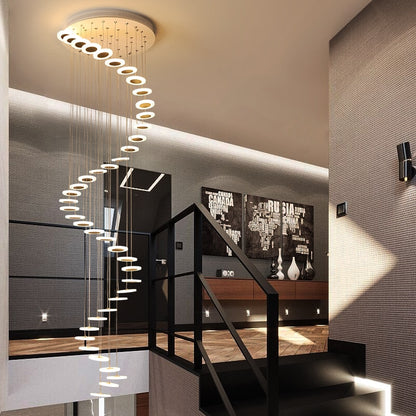 Modern lights rotating LED staircase chandelier living room hanging lamp Nordic restaurant duplex villa interior lighting