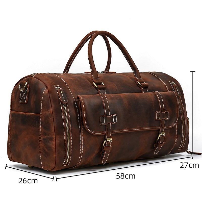 Vintage Fashion Handbags For Men Genuine Leather Travel Duffles Travelling Shoulder Bag Cowskin Hand Luggage Bags Large Duffle