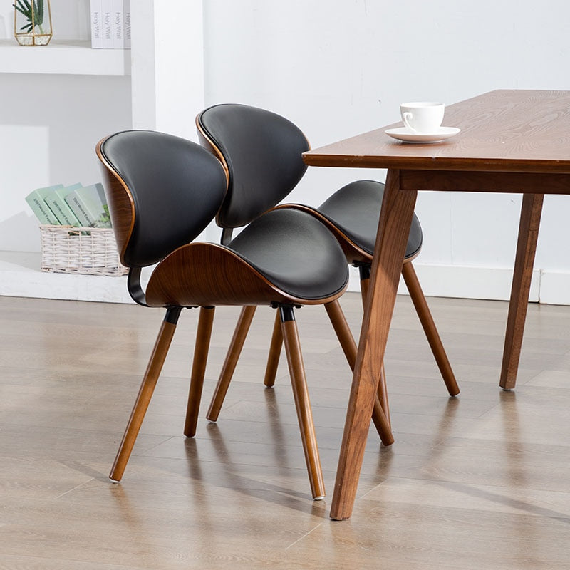 European modern simple luxury chair back, beetle shape small family, space saving practical solid wood leather dining chair