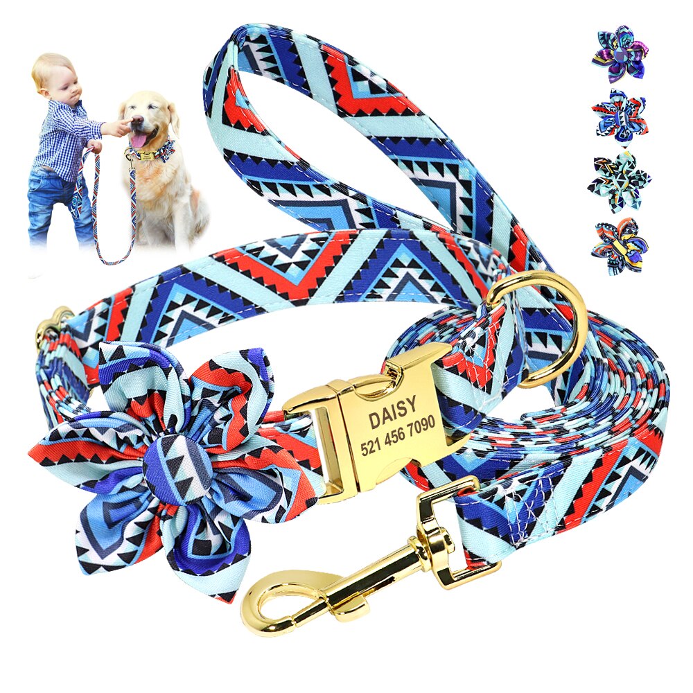 Personalized Dog Collar Nylon Pet ID Collars With Customized Tag Buckle Flower Accessories For Small Medium Large Dogs Bulldog