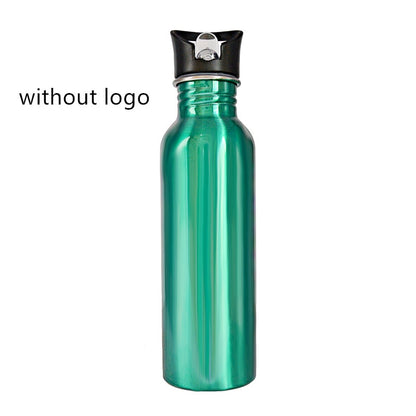 Single Wall Portable Sports Straw Water Bottles Stainless Steel Metal Outdoor Reusable Gym Bottle