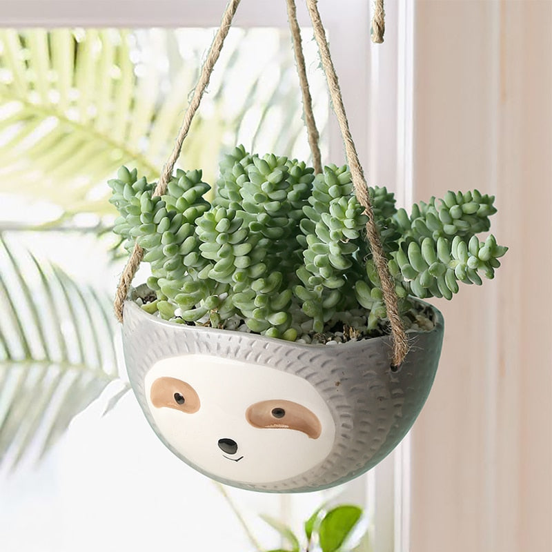 HOT Sloth Flower Pot Animal Plant Pot Hanging Planter Ceramic Pots for Plants Home Garden Hang Plant Scindapsus Chlorophytum Pot