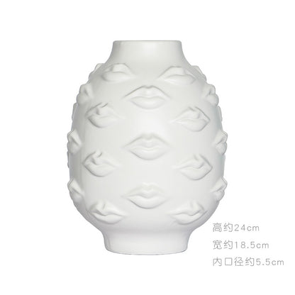 Creative Face Ceramic Vase Flowers, Artificial Flowers, Decorative White Vase  Nordic Decoration Home