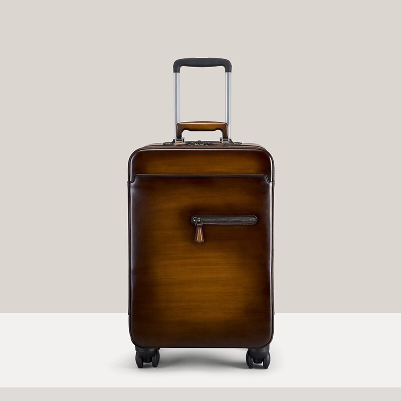 Italian Cowhide Leather Trolley Case Luxury Business Luggage 22&quot; Genuine Leather Universal Wheel Password Boarding Soft Suitcase