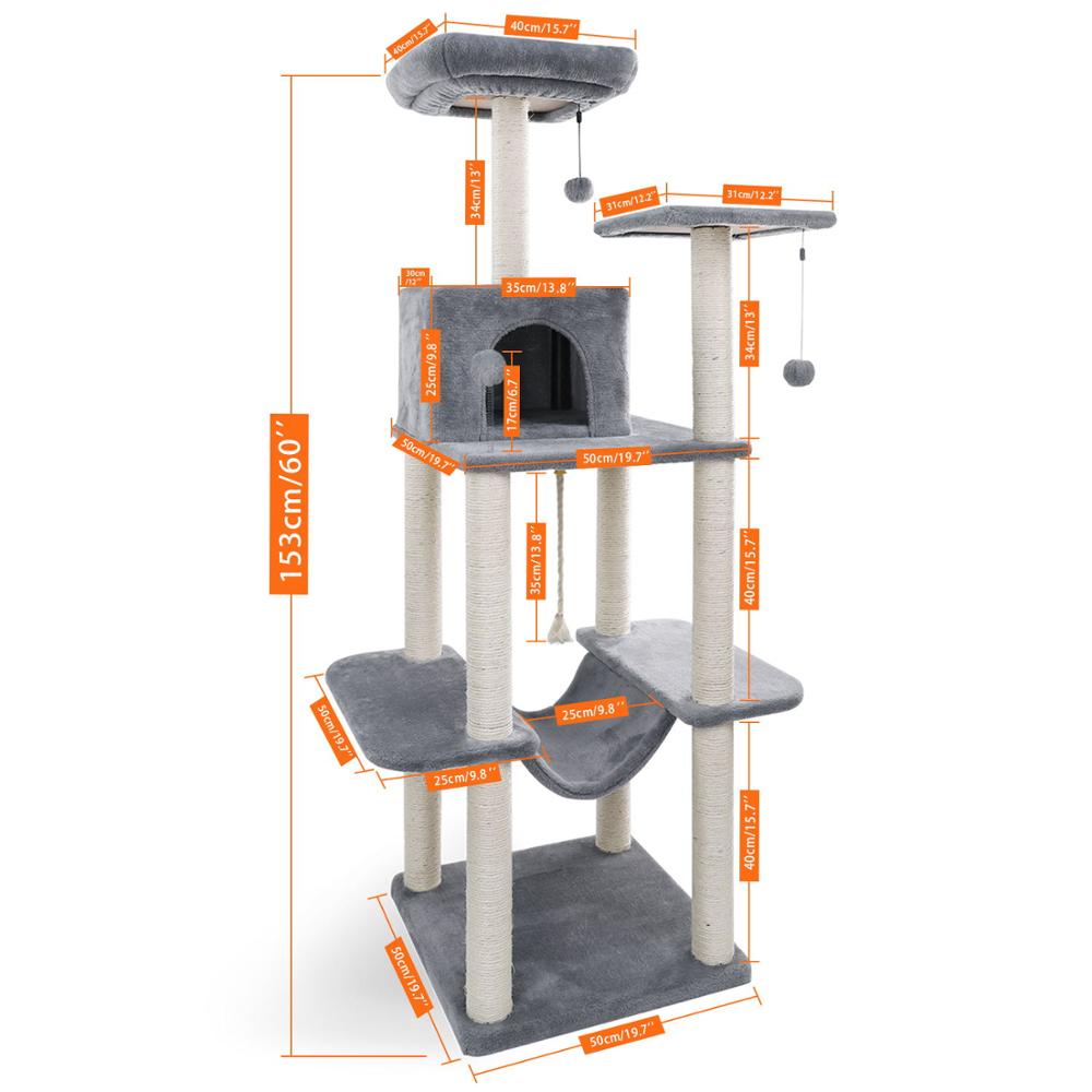 Fast Delivery Large Cat Tree Tower Condo cat scratcher Post Pet Kitty Play House with Hammock Perches Platform rascador gato