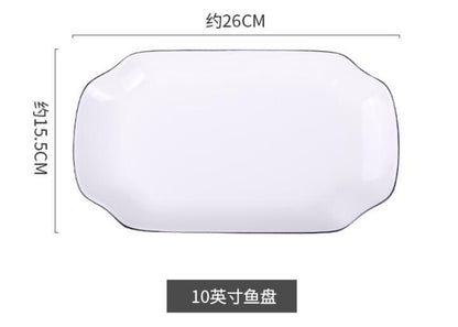 White With Black Edge Dinner Plate Ceramic Kitchen Tray Food Dishes Rice Salad Noodles Bowl Soup Kitchen Cook Tool 1pcs Sale