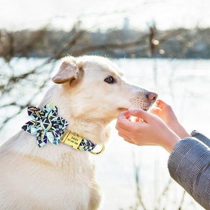 Personalized Dog Collar Nylon Pet ID Collars With Customized Tag Buckle Flower Accessories For Small Medium Large Dogs Bulldog