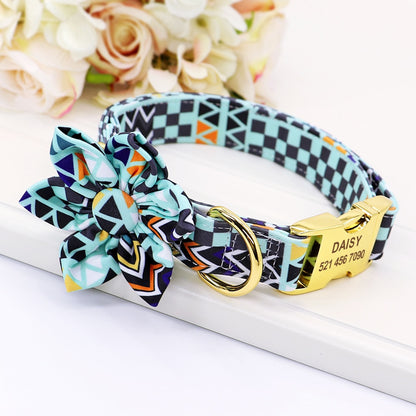 Personalized Dog Collar Nylon Pet ID Collars With Customized Tag Buckle Flower Accessories For Small Medium Large Dogs Bulldog