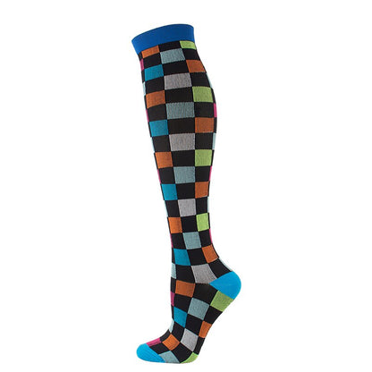 2020 New Woman/Men Compression Stockings Geometric Square Shaped Elastic Compression Under the Knee Socks Outdoor Sports Sock