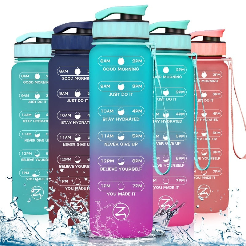 ZOMAKE 32oz Motivational Water Sport Bottle with Time Marker Leakproof BPA Free Fruit 1 Liter Travel Kettle Drinking Water Bottl