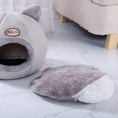 Removable Cat Bed Warm Pet Cat House Cave Winter Puppy Kitten Dog Cushion Mat Small Dogs Cats House Kennel Nest Indoor Cama Gato