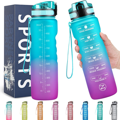 ZOMAKE 32oz Motivational Water Sport Bottle with Time Marker Leakproof BPA Free Fruit 1 Liter Travel Kettle Drinking Water Bottl