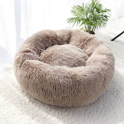 Fluffy Calming Dog Bed Long Plush Donut Pet Bed Hondenmand Round Orthopedic Lounger Sleeping Bag Kennel Cat Puppy Sofa Bed House