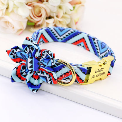 Personalized Dog Collar Nylon Pet ID Collars With Customized Tag Buckle Flower Accessories For Small Medium Large Dogs Bulldog