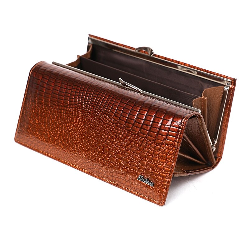 Long Women Genuine Leather Wallet Cow Leather Female Purse Luxury Brand Women&#39;s Leather Wallets Alligator Pattern Ladies Purses