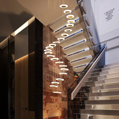 Modern lights rotating LED staircase chandelier living room hanging lamp Nordic restaurant duplex villa interior lighting