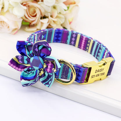 Personalized Dog Collar Nylon Pet ID Collars With Customized Tag Buckle Flower Accessories For Small Medium Large Dogs Bulldog