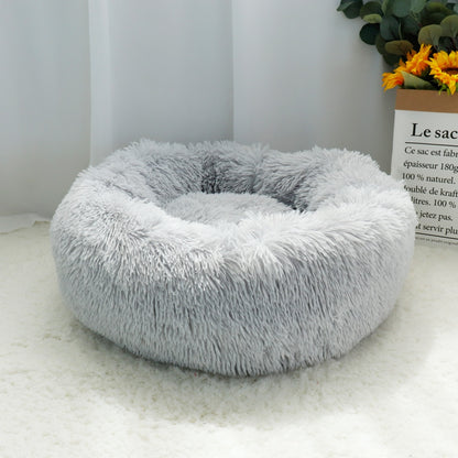 Fluffy Calming Dog Bed Long Plush Donut Pet Bed Hondenmand Round Orthopedic Lounger Sleeping Bag Kennel Cat Puppy Sofa Bed House