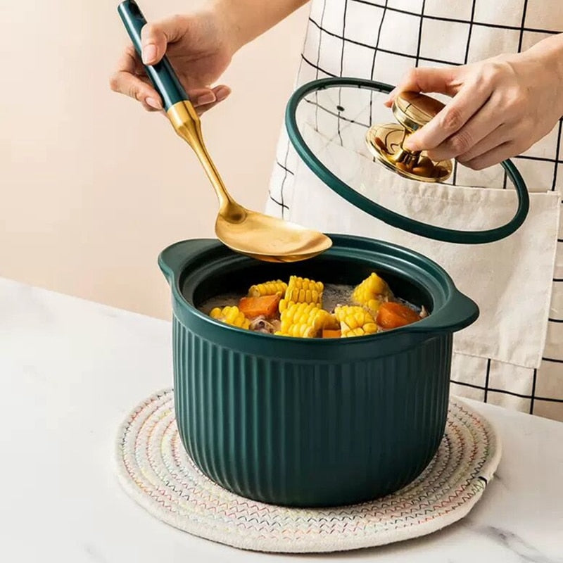 Luxury Soup Pot Crock Pot Casserole Ceramic Saucepan Soup EarthenPot High Temperature Resistant Cooking Pan Pot for Gas Stove