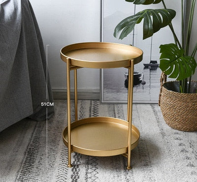 Nordic Simple Iron Double Layer Small Tea Table Corners Round Coffee Table Living Room Mini Sofa Side Table