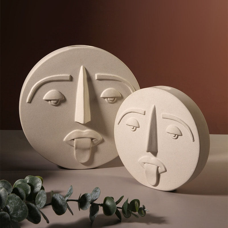 Nordic Style Modern Face Mask Ceramic Vase Home Decoration Flower Vases Head Matte Table Flower Vase for Wedding Decoration Prop